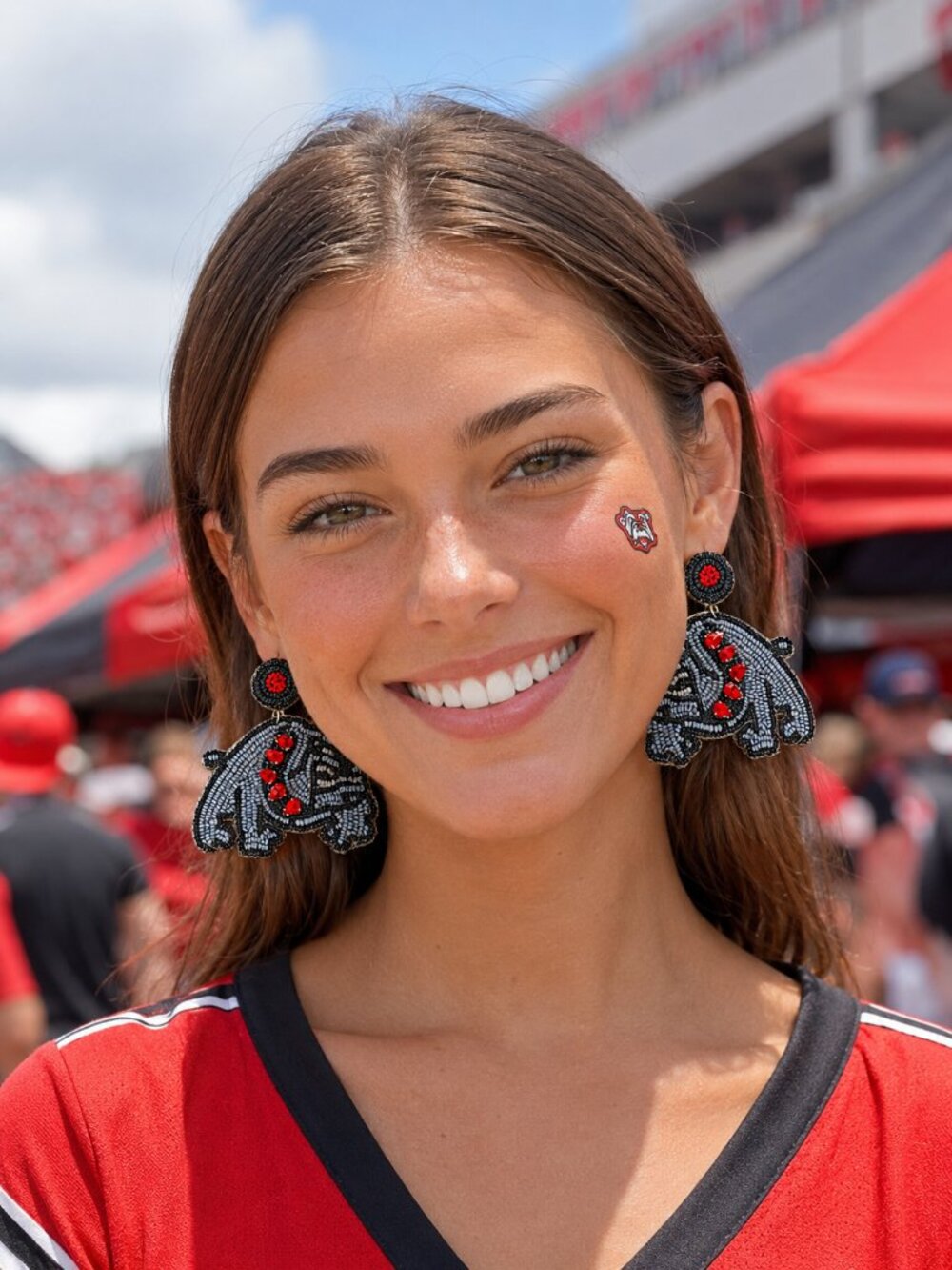 UGA Georgia Bulldogs Football Team Mascot Jeweled Beaded Crystal Earrings NEW